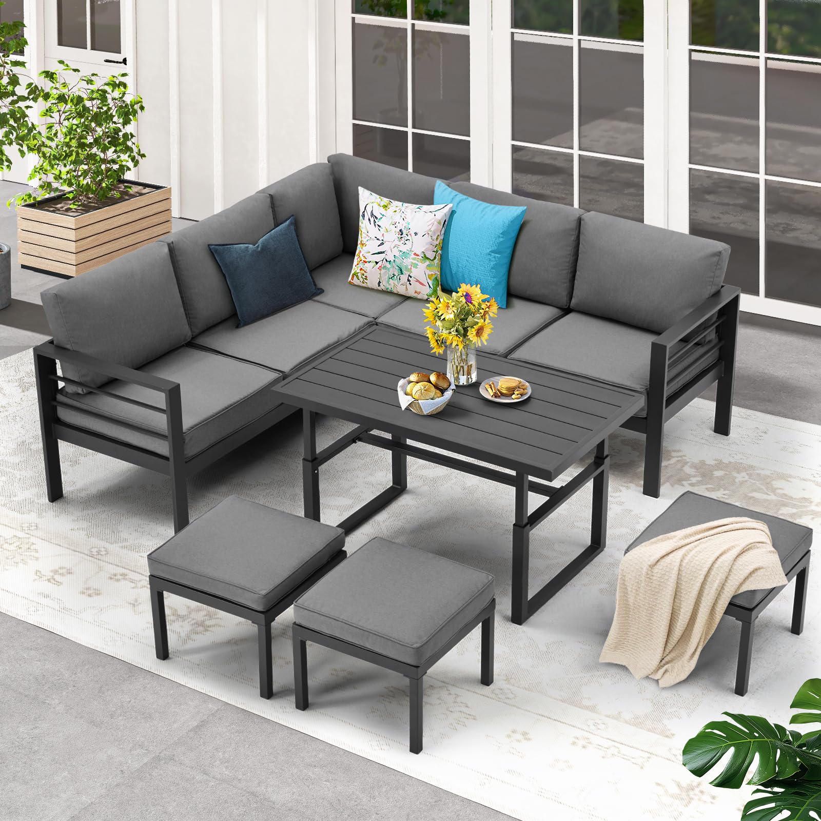 Danrelax All Weather Aluminum Frame Patio Conversation Set, 7 Pieces Outdoor Patio Furniture, Patio Furniture Set, Outdoor Patio Set for Lawn, Garden, Balcony, Poolside, Conversation Set(Black)