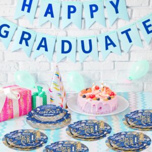 GWHOLE Grad Party Plates and Napkins, Class of 2024 Plates and Napkins, Blue Paper Plates, Graduation Paper Products for Backyard Graduation Party, Serve 24