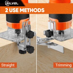 SILVEL Wood Router, 800W Wood Routers for Woodworking, 6.5Amp 1.25HP Hand Wood Router Tool, 30000R/MIN Compact Edge Trimmer with 15 1/4" Router Bit Set, Orange