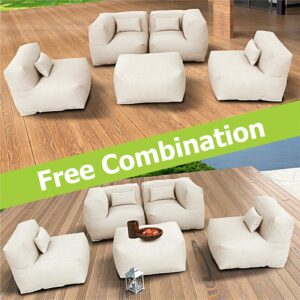 ANNYH Modern Calaluna 5Pc OUTDOOR Furniture Sectional Conversation Set- COMBINATION of 2Middle 2Corner 1Ottoman/Coffee-Expansion Foam Filling chairs-A UNIQUE Modular Contemporary Sofa (Sand Beige)