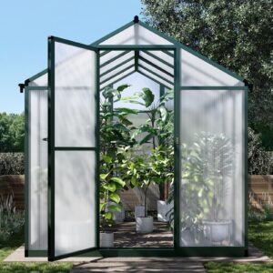 6x10 FT Greenhouse for Outdoors, Polycarbonate Greenhouse with Quick Setup Structure and Roof Vent, Aluminum Large Walk-in Greenhouse for Outside Garden Backyard, Green