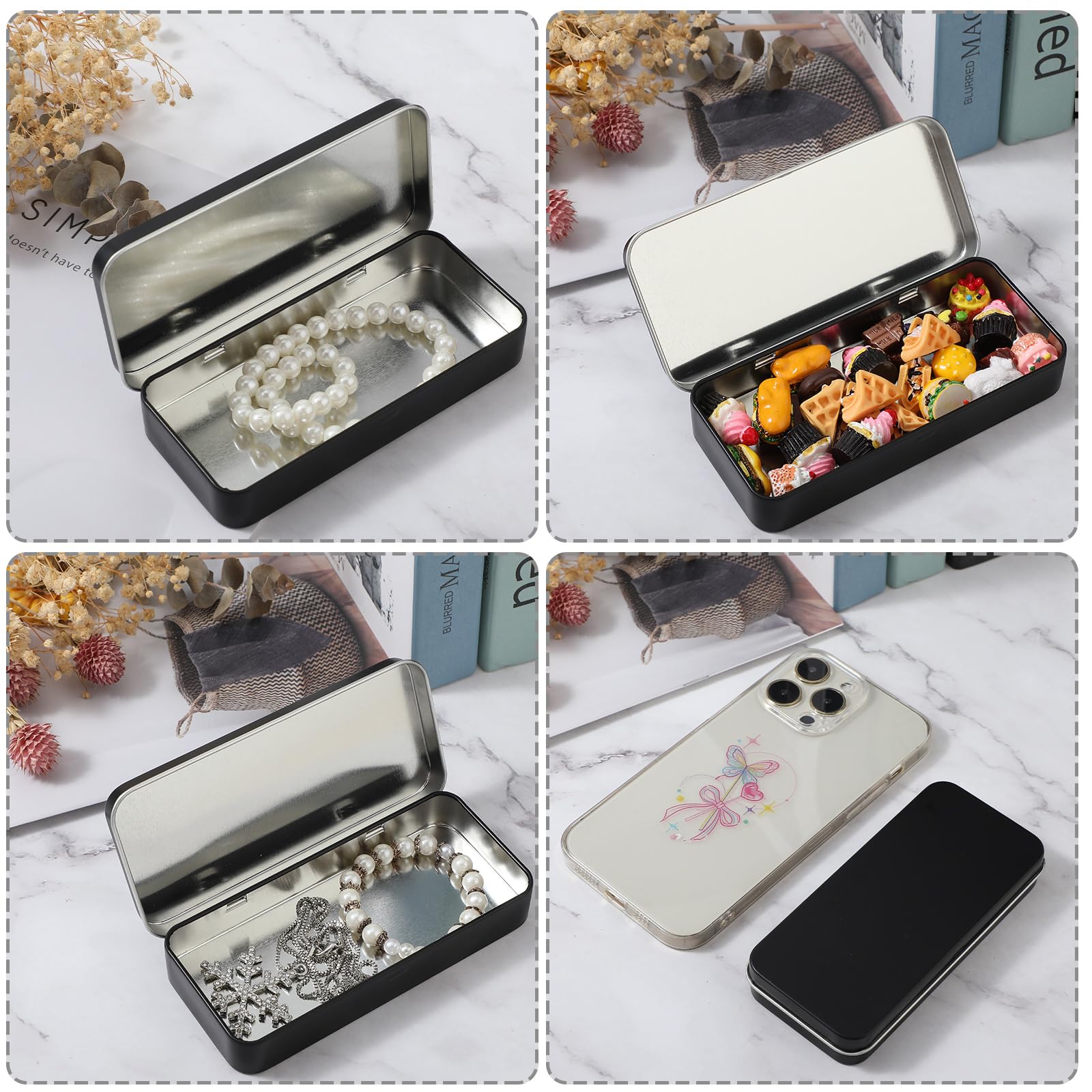 Tyqour Metal Rectangular Empty Hinged Tin Box Containers Metal Tin Box for Home Storage Jewelry Crafts