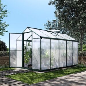 6x10 FT Greenhouse for Outdoors, Polycarbonate Greenhouse with Quick Setup Structure and Roof Vent, Aluminum Large Walk-in Greenhouse for Outside Garden Backyard, Green