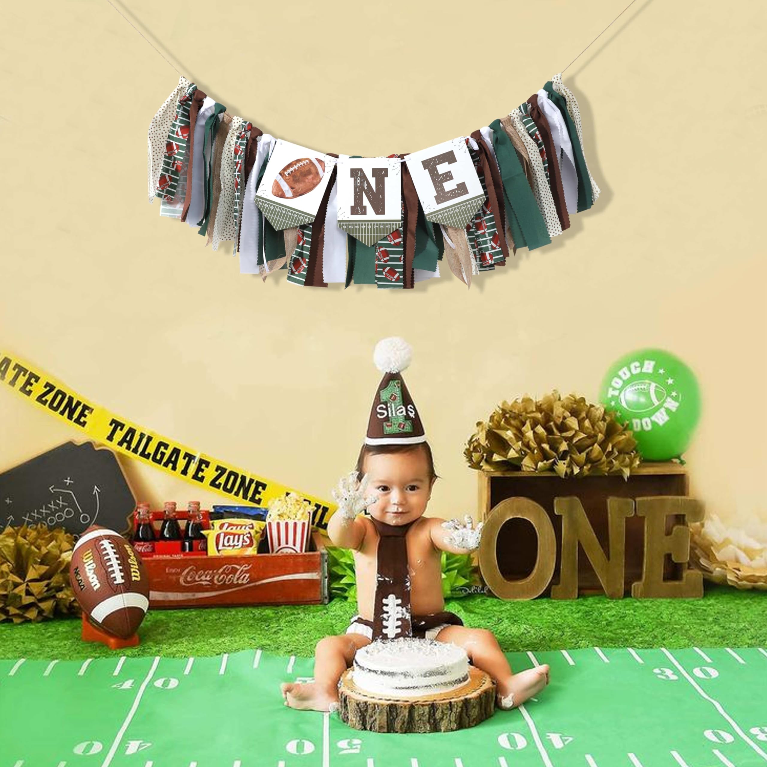 Football One High Chair Banner - Football 1st Birthday Party Decorations,Football First Highchair Banner,First Year Down Themed Decor,First Year Down Football Highchair Banner