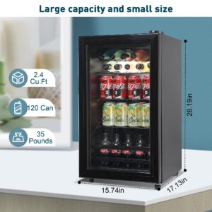 Tymyp Beverage Refrigerator, 120 Cans Mini Fridge, Wine Cooler Refrigerator with Adjustable Shelving and Glass Door for Soda Beer or Wine, Perfect for Home/Bar/Office