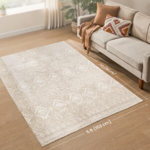 SONGMICS HOME Area Rug, 5x7 ft Rug for Bedroom, Non-Slip Carpet, Home Decor, for Living Room, Machine Washable, Boho Style, Cappuccino Beige UTAR023K01V1