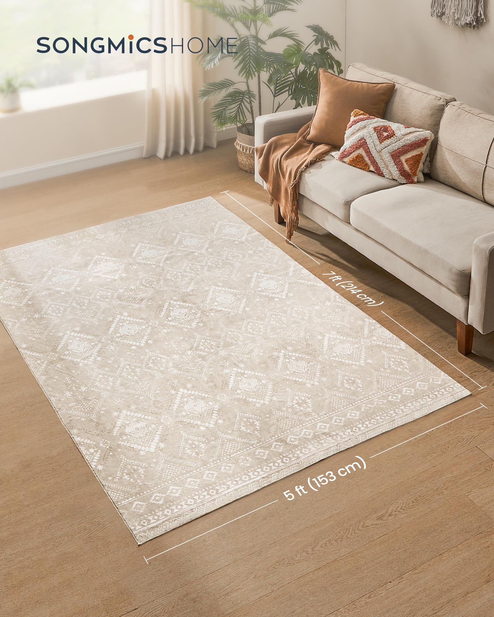 SONGMICS HOME Area Rug, 5x7 ft Rug for Bedroom, Non-Slip Carpet, Home Decor, for Living Room, Machine Washable, Boho Style, Cappuccino Beige UTAR023K01V1