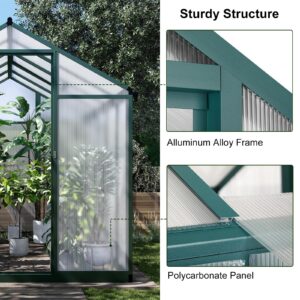 6x10 FT Greenhouse for Outdoors, Polycarbonate Greenhouse with Quick Setup Structure and Roof Vent, Aluminum Large Walk-in Greenhouse for Outside Garden Backyard, Green