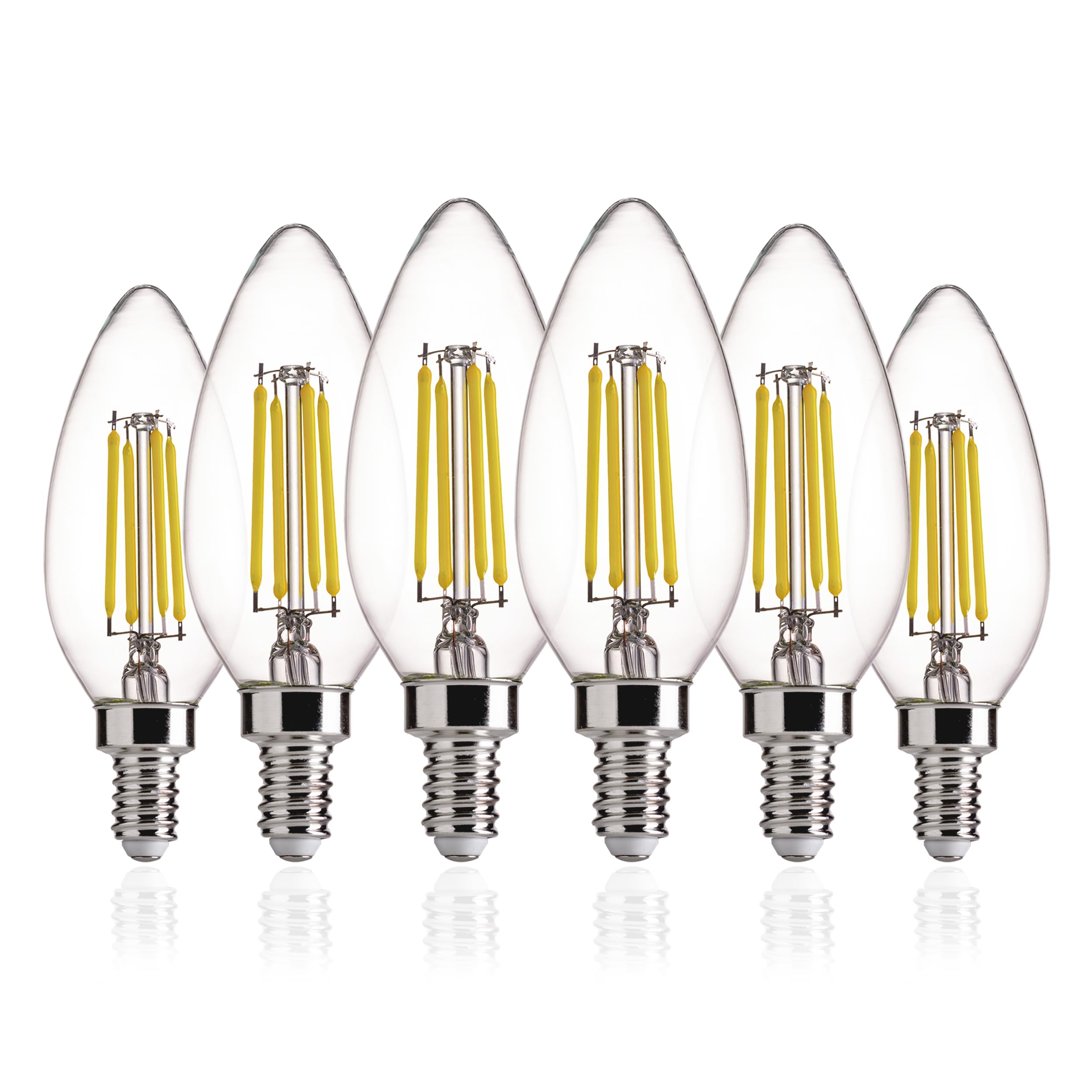 FLSNT 60W Equivalent LED Chandelier Light Bulbs, Dimmable LED B11 E12 Candelabra Base Bulbs, 3500K Natural White, 550LM, 6 Pack