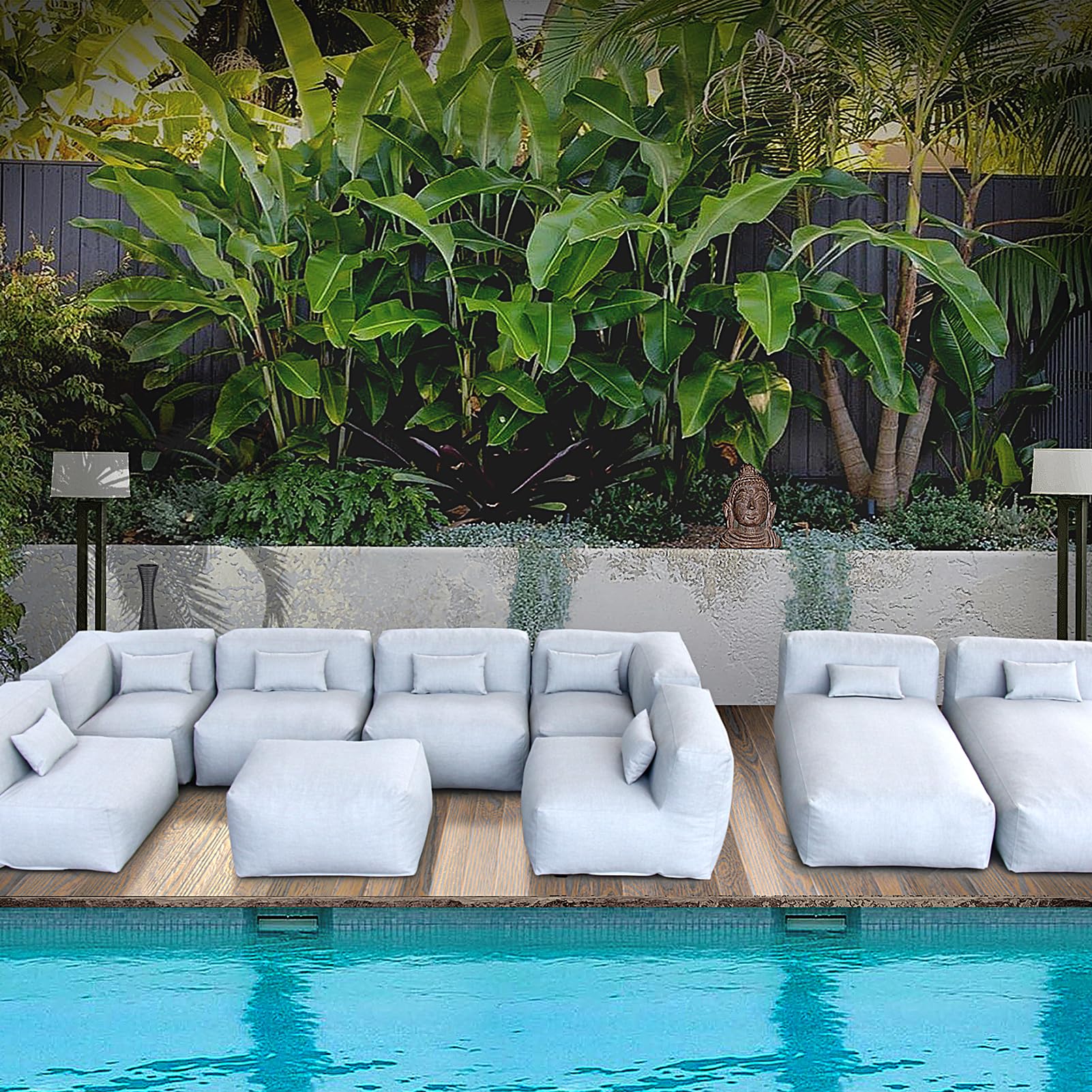 ANNYH Patio Eraclea 9C pc OUTDOOR Furniture Sectional Conversation Set - 2 Lounger 4Middle 2 Corner 1 Ottoman/Coffee-Expansion Foam Filling CHAIRS. UNIQUE Modular Contemporary Sofa (Cloud Gray)