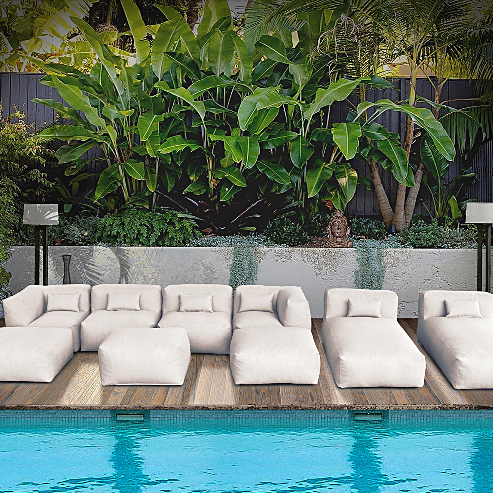 ANNYH Patio Modern ERACLEA(9P) Outdoor Furniture Sectional Conversation Set - Combines 2Lounger 2Middle 2Corner 3Ottoman/Coffee Exp Foam Filled Chairs.A Unique Modular Contemporary Sofa (Sand Beige)