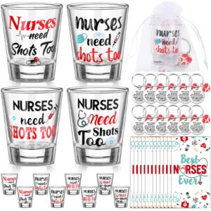 foldtier 48 pieces nurse gifts include 12 nurse shot glasses 1.8 oz 12 keychains 12 gift bags 12 cards nurse appreciation gifts for nursing students graduation gift funny birthday presents school gift