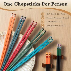 THETCHRY Chopsticks Reusable, 7 Pairs Fiberglass Chopsticks Matte Non-Slip, Chop Sticks Dishwasher Safe, Japanese Cooking Chopsticks for Sushi, Ramen, Asian Cuisine, 9.5inches Gift Set, Colorful