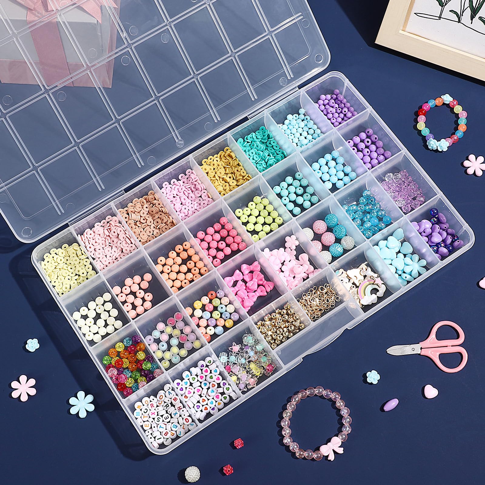 Udefineit 32 Grids Large Plastic Organizer Box with Fixed Dividers, Bead Storage Compartment Organizer Box for Jewelry/Nail/Screw/Small Parts, Clear Compartment Container Storage Case Tackle Box