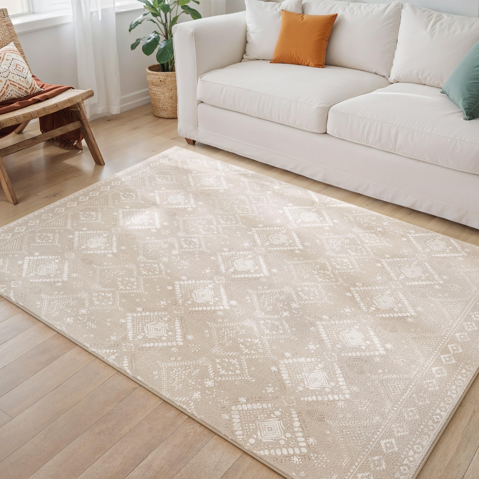 SONGMICS HOME Area Rug, 5x7 ft Rug for Bedroom, Non-Slip Carpet, Home Decor, for Living Room, Machine Washable, Boho Style, Cappuccino Beige UTAR023K01V1