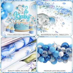 Elephant Baby Shower Decorations for Boy Elephant Themd Birthday Party Supplies Baby Boxes Balloon Garland It's a Boy Backdrop Tablecloth Cake Toppers Elephant Foil Balloon for Boy Baby Shower Decor