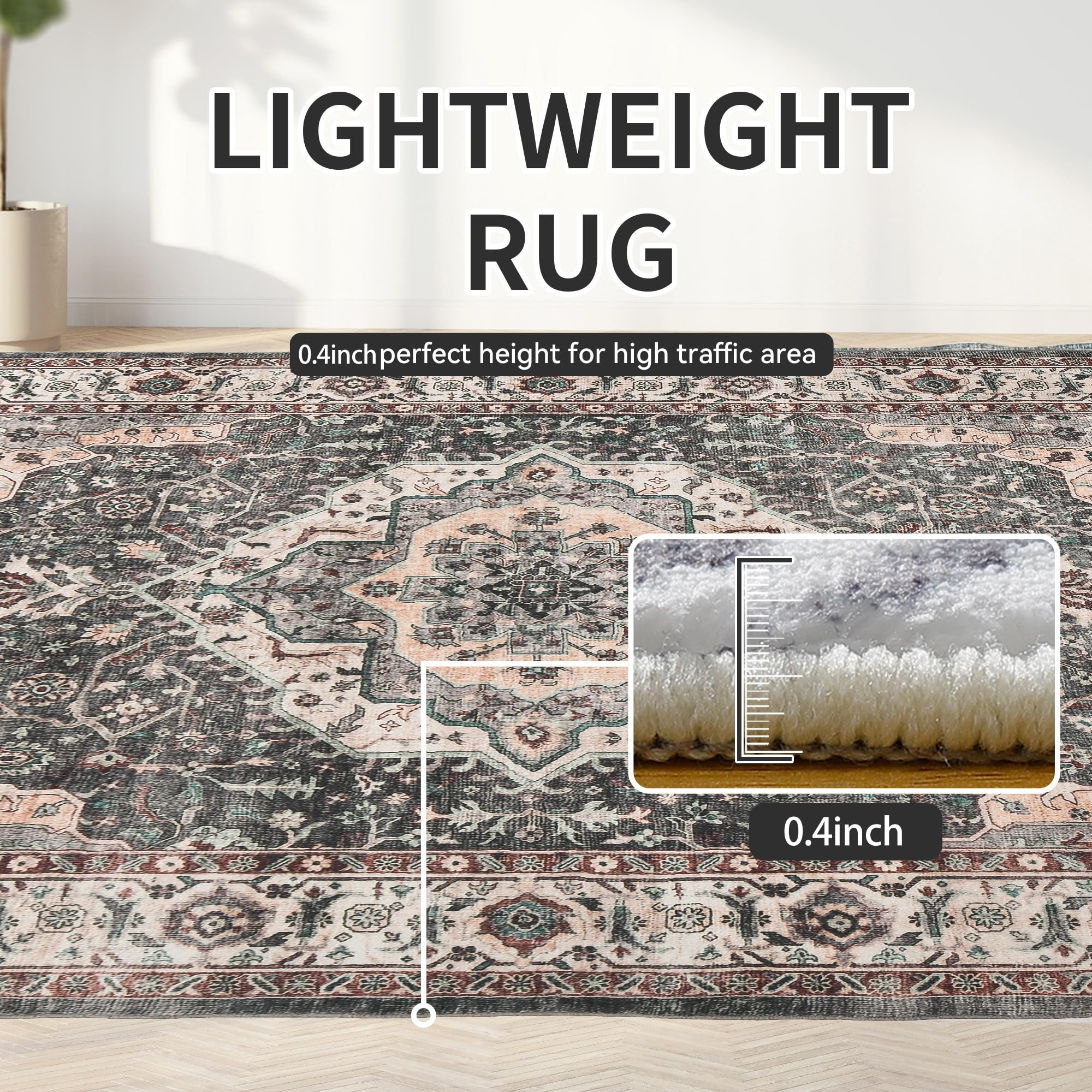 8x10 Washable Area Rugs, Boho Rug with Non-Slip Backing Non Shedding Rugs for Living Room Bedroom Kitchen Entryway Distressed Vintage Low Pile Rug (8 x 10 Brown Multi)