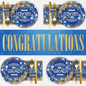 GWHOLE Grad Party Plates and Napkins, Class of 2024 Plates and Napkins, Blue Paper Plates, Graduation Paper Products for Backyard Graduation Party, Serve 24