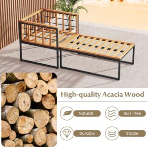 Tangkula Outdoor Chaise Lounge Chair, Acacia Wood Heavy Duty 1200 lbs Weight Capacity Wooded Patio Chair and Ottoman Set for Backyard, Poolside, Garden Deck or Balcony