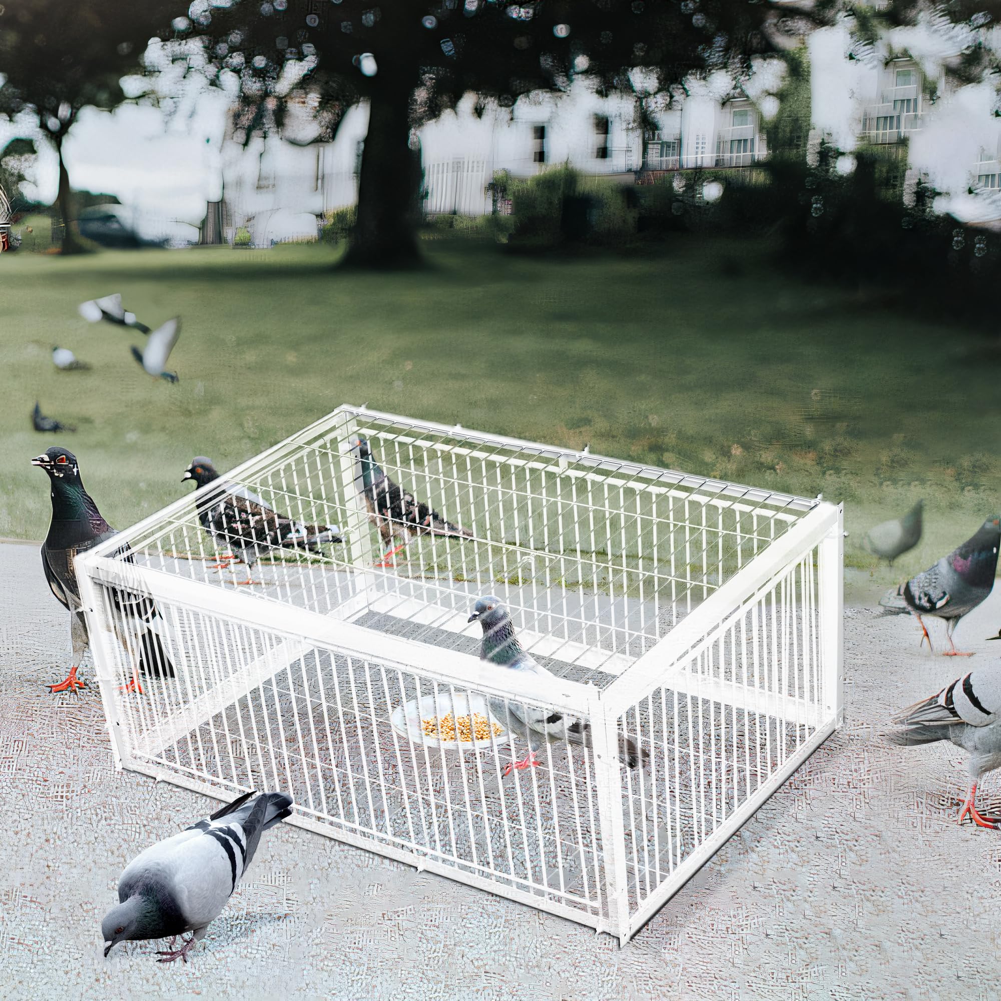 KUJIBGY Pigeon Trap with Escape-Proof Design Small Birds Live Hunting Trap Iron Cage with One-Way Entry Outdoor Patio Garden Farm Warehouse Humane Trap for Pigeon Sparrow Mouse Rabbit Chicken