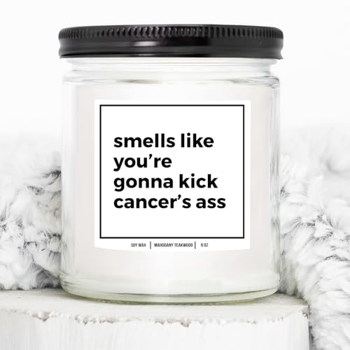 YouNique Designs Strength Gifts for Cancer Patients 8oz Candle - Thoughtful Gifts for Cancer Patients - Cancer Gifts for Women, Cancer Gifts for Men, Gift for a Cancer Patient (Mahogany Teakwood)