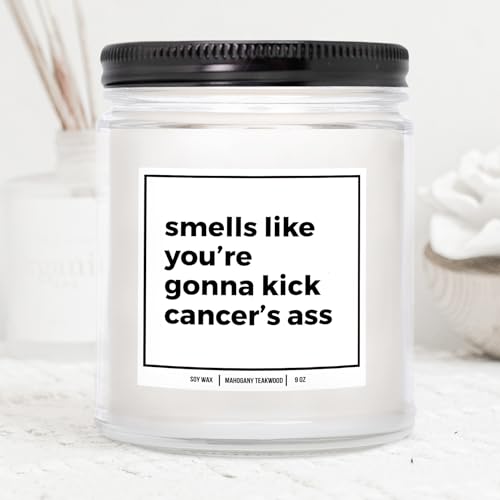 YouNique Designs Strength Gifts for Cancer Patients 8oz Candle - Thoughtful Gifts for Cancer Patients - Cancer Gifts for Women, Cancer Gifts for Men, Gift for a Cancer Patient (Mahogany Teakwood)