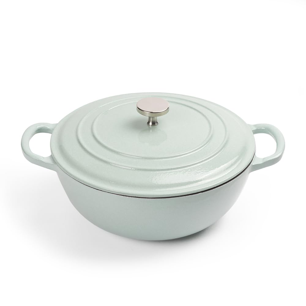 M-COOKER 4.5 Quart Dutch Oven Pot with Lid: Versatile Cast Iron Enamel Dutch Oven for Sourdough Bread Baking or Frying, Roasting, and Simmering(Green), 13.7Lx10.2Wx6H