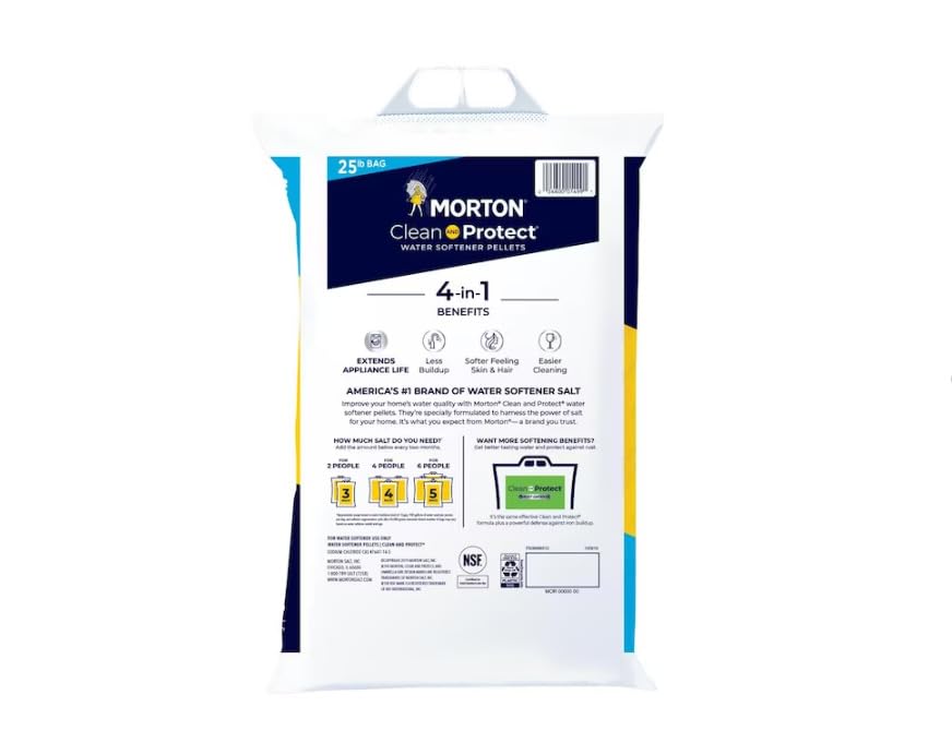 (2 Pack) - 25lb Bags Morton Clean and Protect Water Softener Salt, Easy-Carry, Senior-Friendly, Lightweight