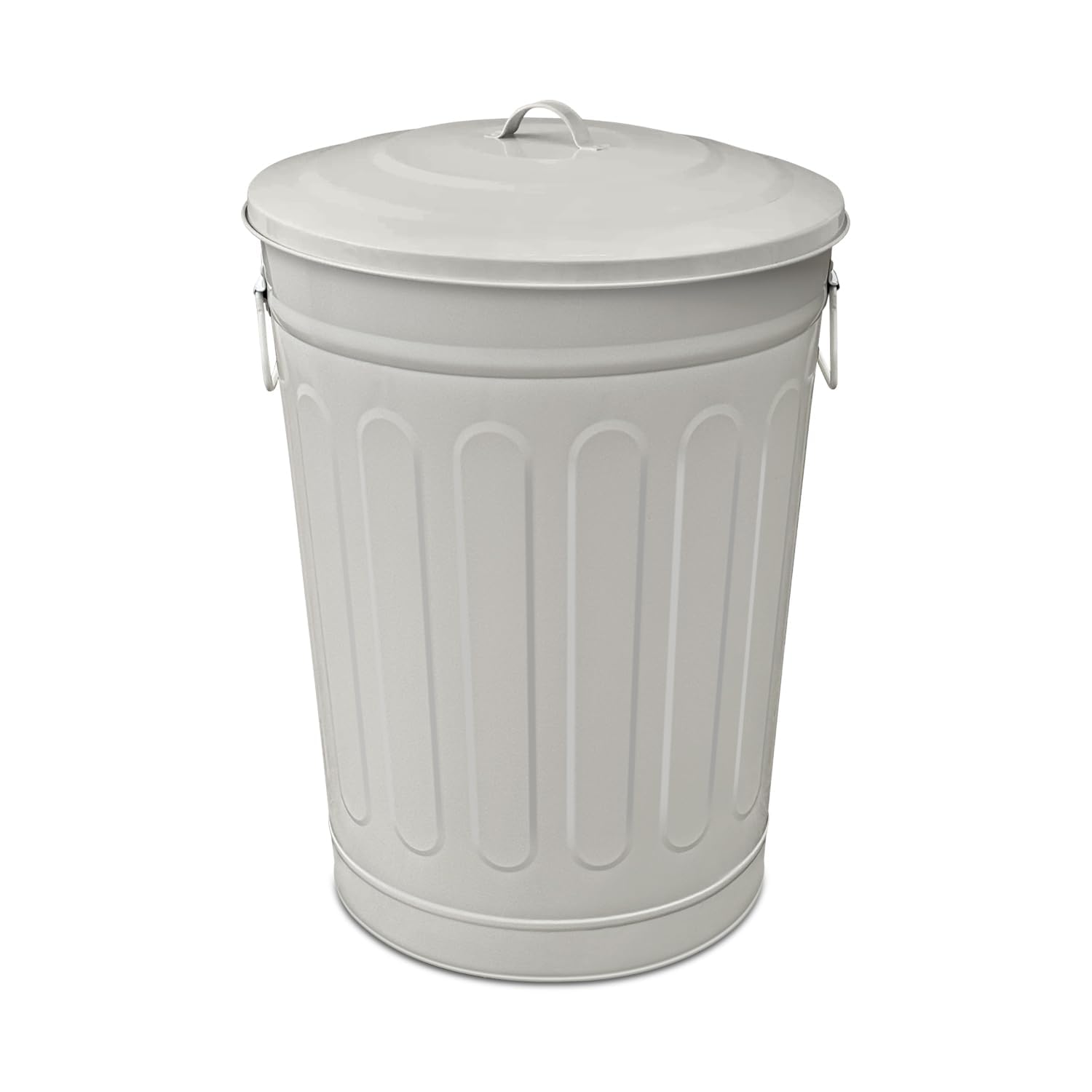 Plexon 13-Gallon Beige Galvanized Steel Round Trash Can with Lid