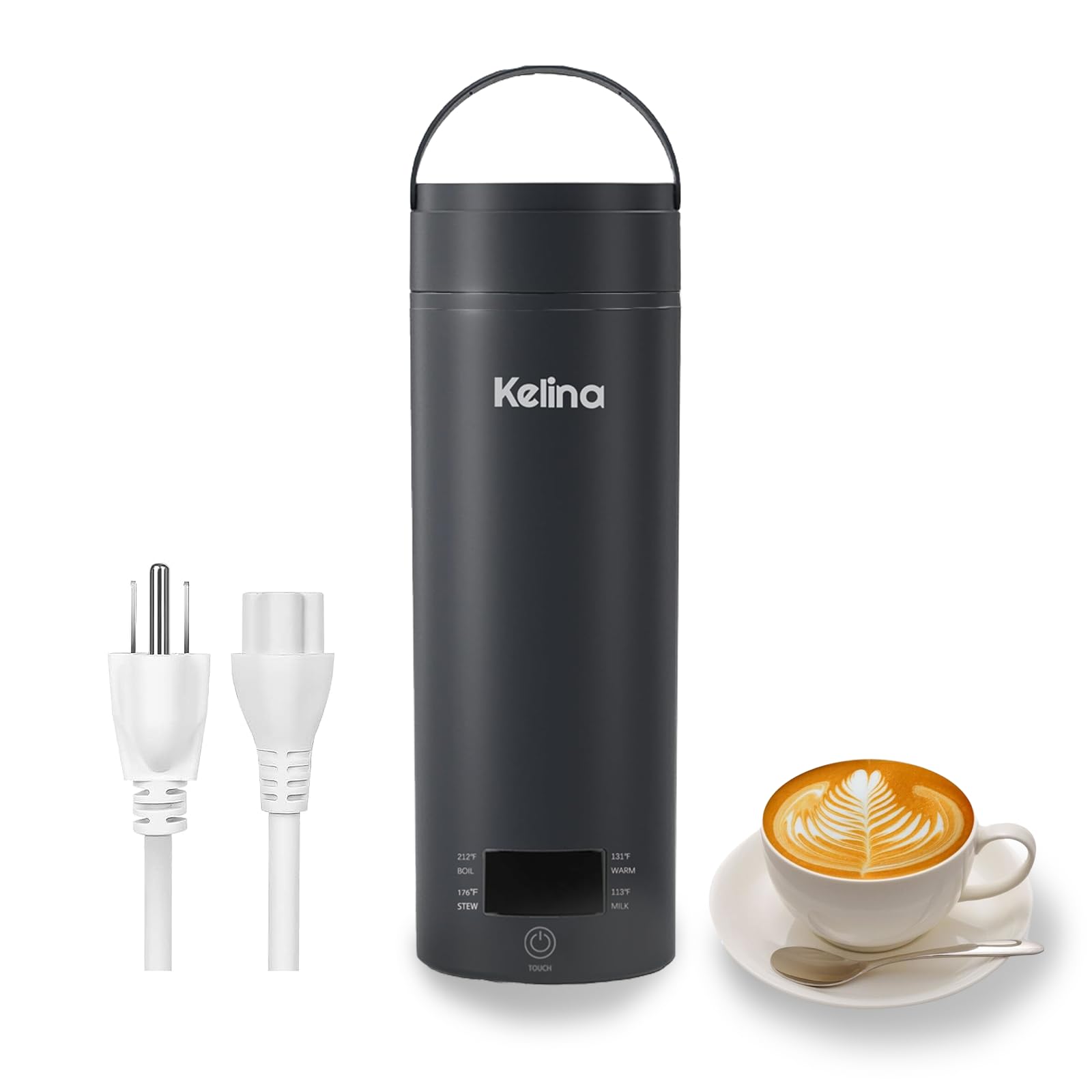 Kelina Portable Travel Electric Kettle 400ML Small Hot Water Boiler with LCD Display,Mini Heater for Boiling Water, Tea Coffee Kettle with 4 Temperature Settings,Gray