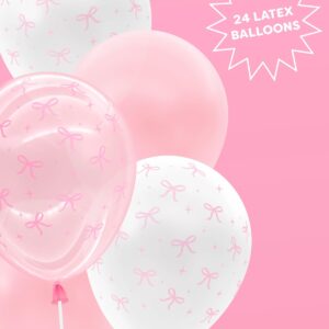 xo, Fetti Party Decorations Pink Latex Bow Balloons - 24 pk, 12" | Bachelorette Decorations, Bow Theme Birthday Party, Bridal Engagement Decor, Coquette Cute Supplies