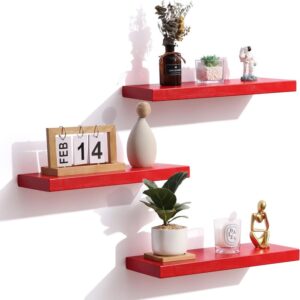 generic set of 3 floating shelves wall mounted shelf, for home decor with 6"" deep (red, 15.7 inch)