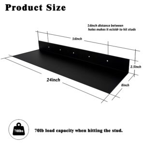 XWNE Metal Floating Shelves 24 inch Set of 2, Industrial Heavy Duty Modern Steel Wall Mounted Shelves for Living Room Office Kitchen Farmhouse,24x8x2.5 inch,Matte Black