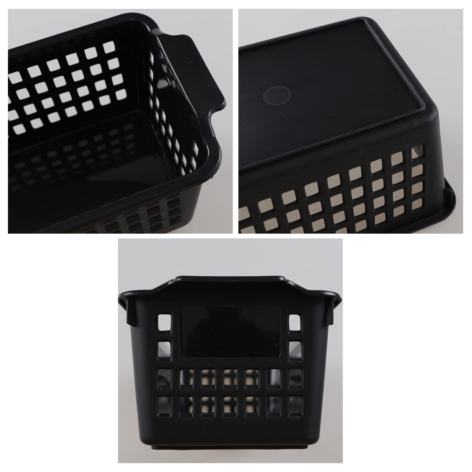 Idotry 6-Pack Slim Plastic Storage Trays Baskets, Black Small Storage Basket