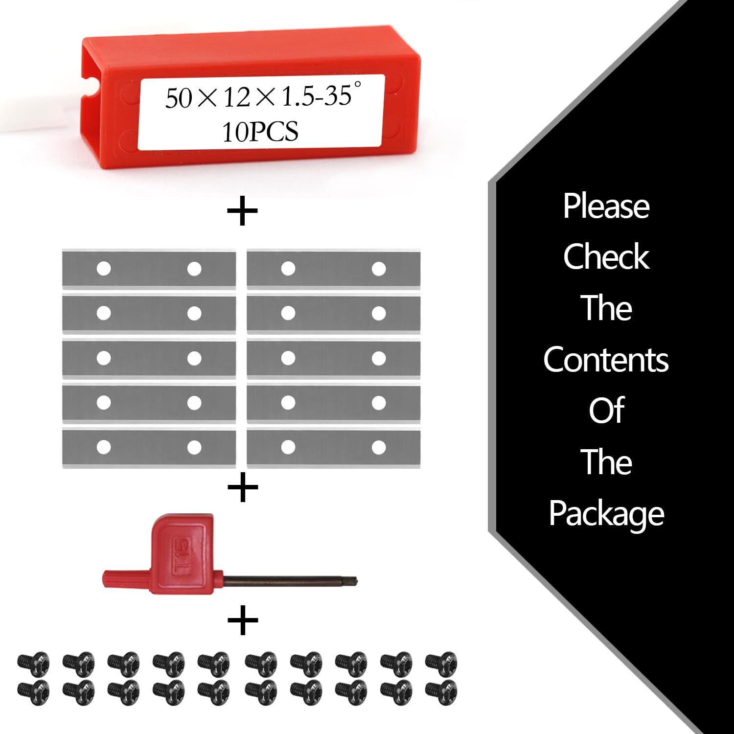 50mm 2" Carbide Scraper Blades Carbide Inserts 2 Edges Rectangle, Paint Scraper Blades for Handheld Scrapers Spiral Helical Planer Cutter Heads Flush Router Bits, 50x12x1.5mm 10pcs