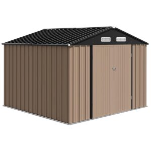 JoanKaren Outdoor Storage Shed House 8x10 FT, Heavy Duty Steel Metal Sheds with Doors for Patio Garden Backyard, Large Cabinet to Store Bikes, Tools and Lawnmowers, Ventilated & Waterproof (Brown)