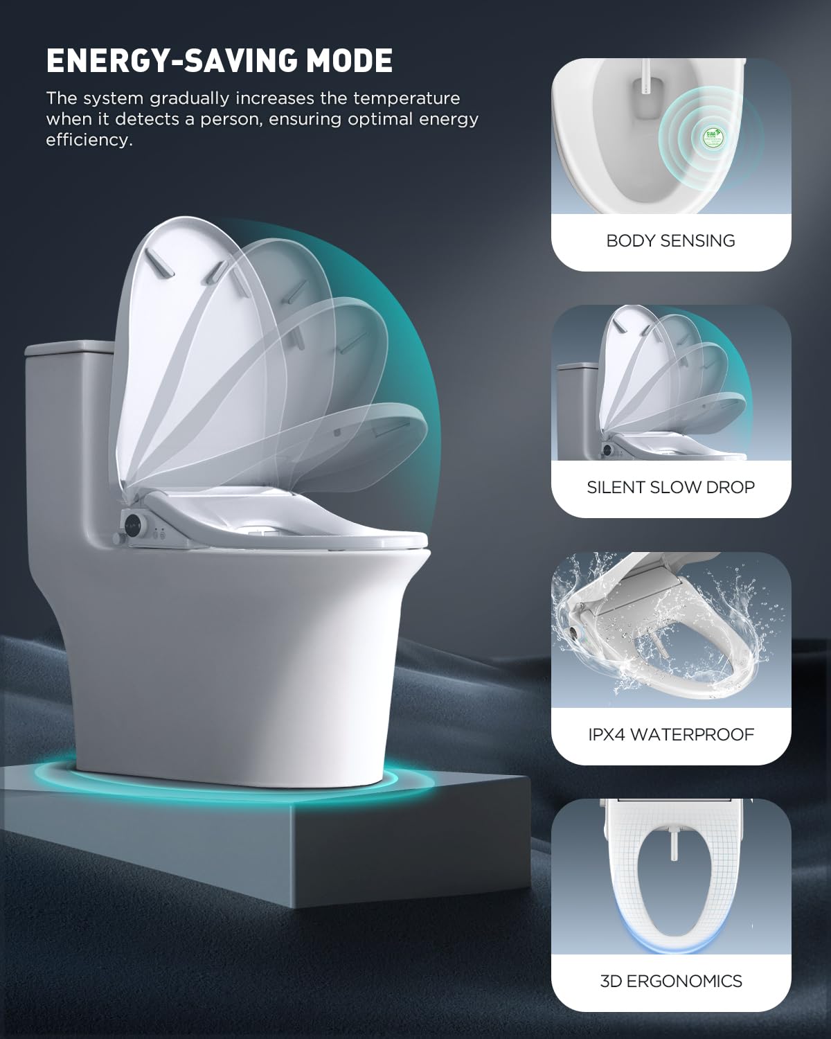 iliD Smart Pro Bidet Toilet Seat, Electric Elongated Ecoseat with Full Function, Auto Open/Close, Auto Flush, Female Wash and Rear Wash, Remote Control, 2 Year Warranty