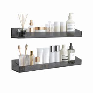 kataski 2 pack acrylic bathroom shelf, wall mounted no-drill thick black storage and display shelf, 15.7 in