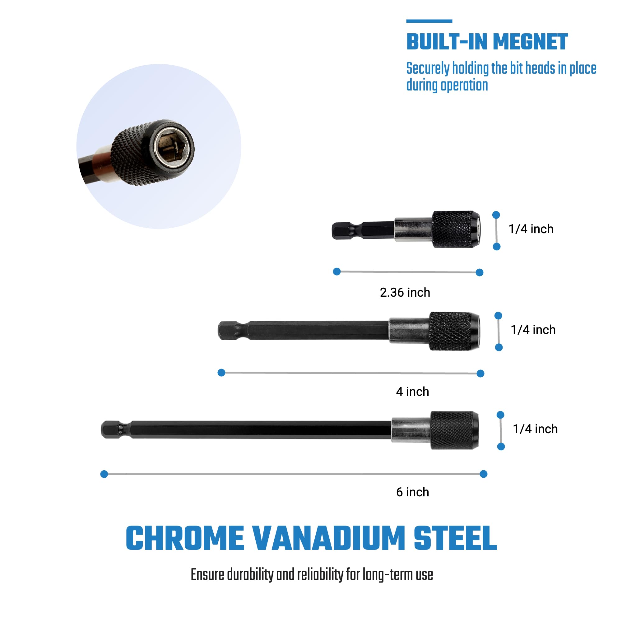 TEGRODEX 6PCS Drill Bit Extension Quick Release Screwdriver Bit Holder 2.36" 4" 6" 1/4 inch Hex Shank Drill Bit Extender Magnetic Bit Extension Adapter Set for Power Screwdriver Drill Impact Driver