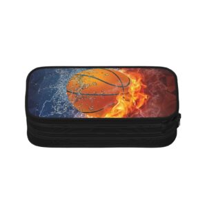 YIJIUWKIS Basketball Pencil Case for Boys, Cool Sports Pencil Box with Print Water & Fire Pattern for Kids Teens, Personalized Pencil Holder with Zipper Pen Pouch Desk Organizer Travel Stationery Bag