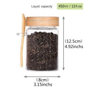 LEAVES AND TREES Y 16 OZ Tea Jars Screw Top for Loose Tea, Set of 6 Loose Leaf Tea Container Airtight, Glass Jars with Screw on Lids and Spoons, Overnight Oats Containers with Lids