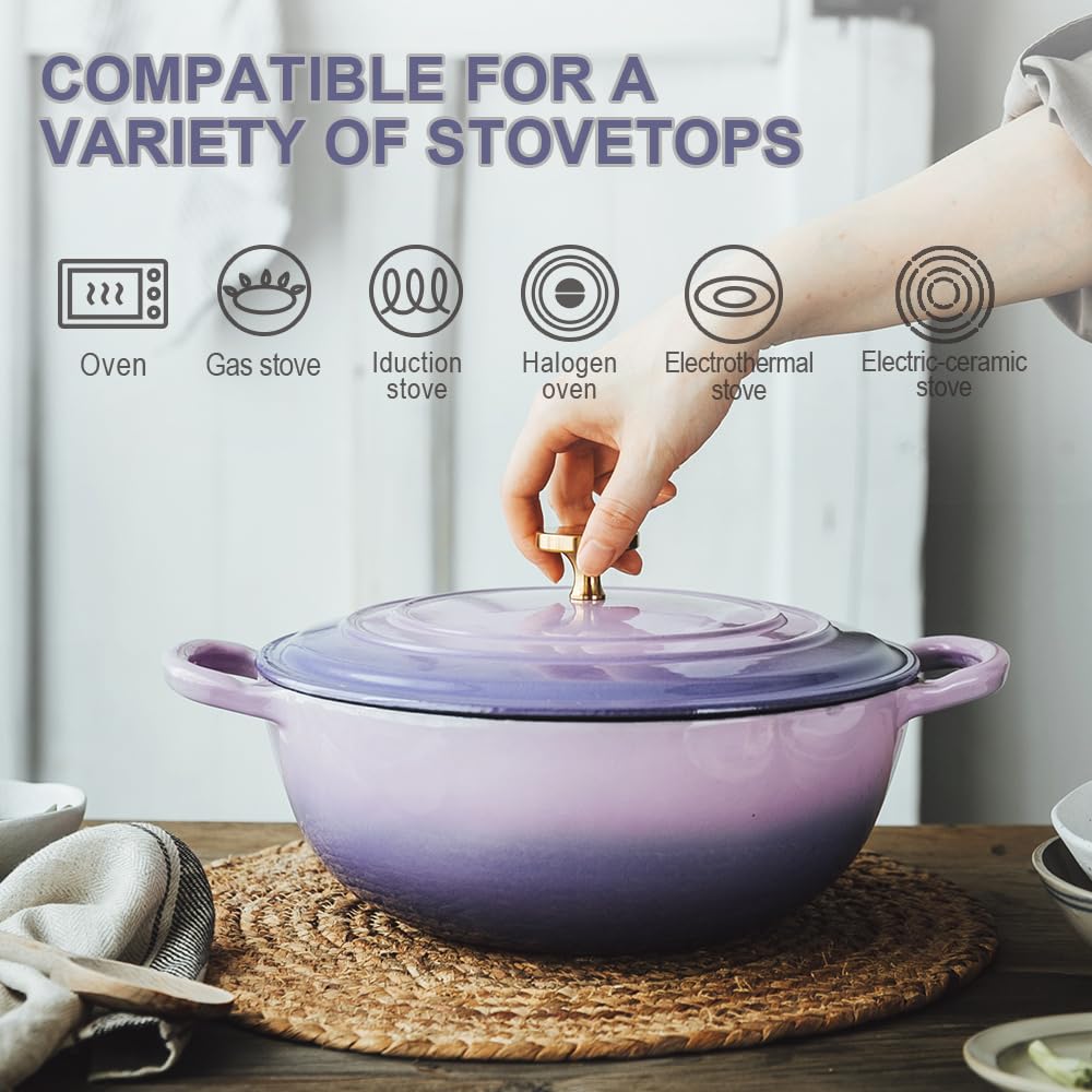 M-COOKER 4.5 Quart Dutch Oven Pot with Lid: Versatile Cast Iron Enamel Dutch Oven for Sourdough Bread Baking or Frying, Roasting, and Simmering(Purple), 13.7Lx10.2Wx6H