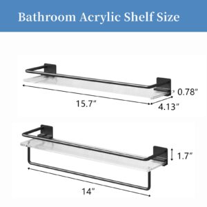 KATASKI 2 Pack Bathroom Acrylic Shelf, 15.7-Inch Bathroom Shower Acrylic Shelf Wall Mounted, Metal Storage Floating Kitchen Shelf