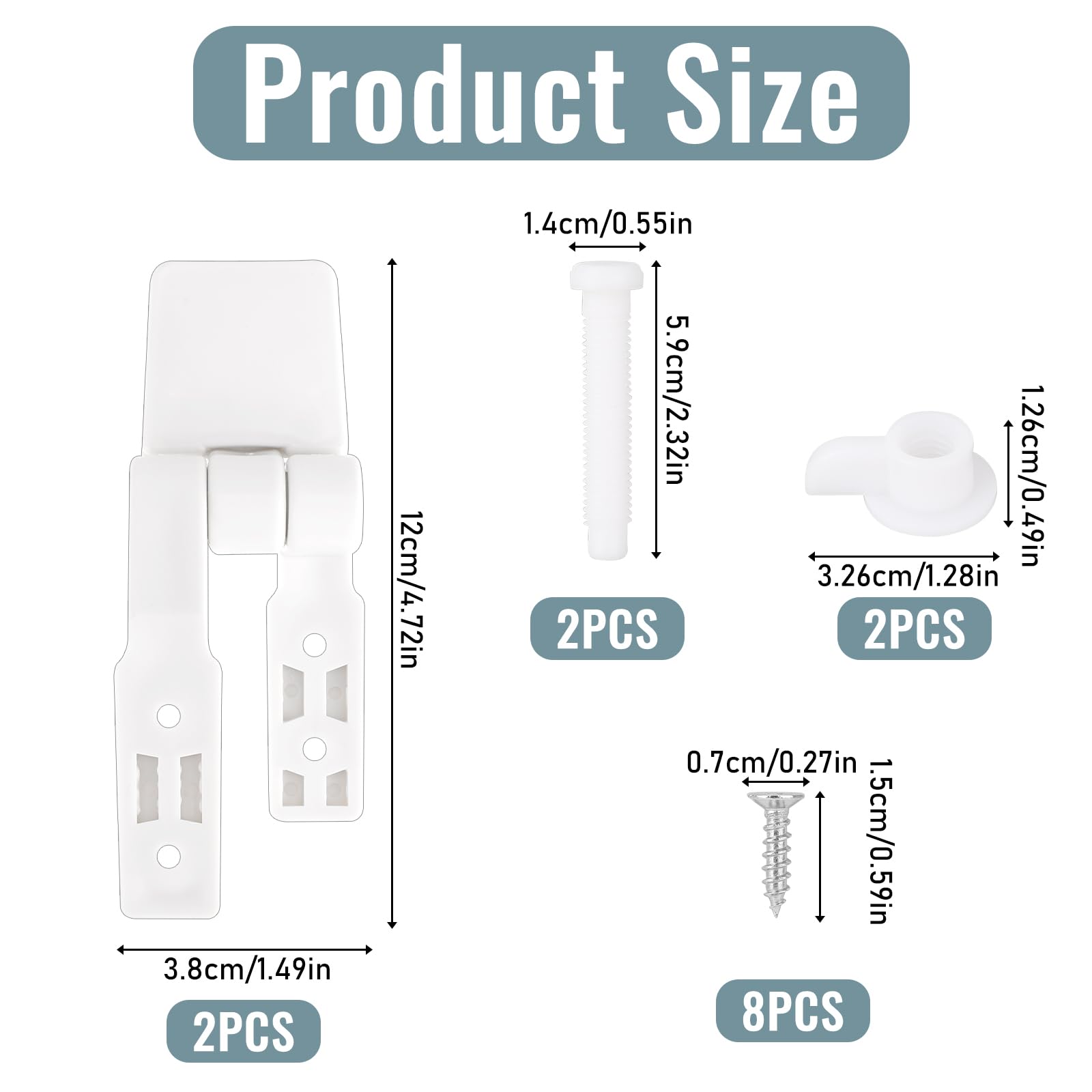 2 Pack Toilet Seat Hinge Replacement Toilet Plastic Bolts Kit with Screws and Nuts Plastic Toilet Seat Hardware is Suitable for Most Toilet Replacements and Repairs