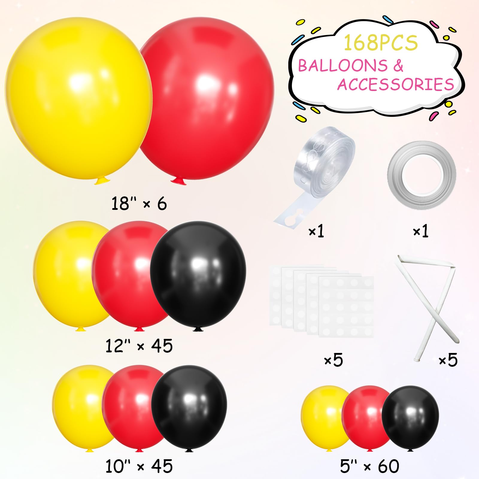 MEBAY Red Yellow Black Balloons Arch Kit, 156Pcs Matte Latex Balloon Different Sizes 18 12 10 5 Inch for Birthday Baby Bridal Shower Wedding Party Backdrop Decorations