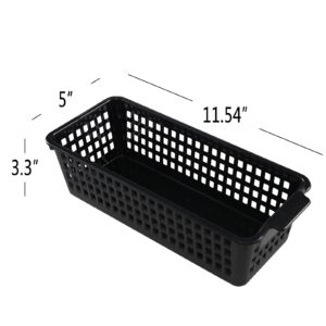 Idotry 6-Pack Slim Plastic Storage Trays Baskets, Black Small Storage Basket