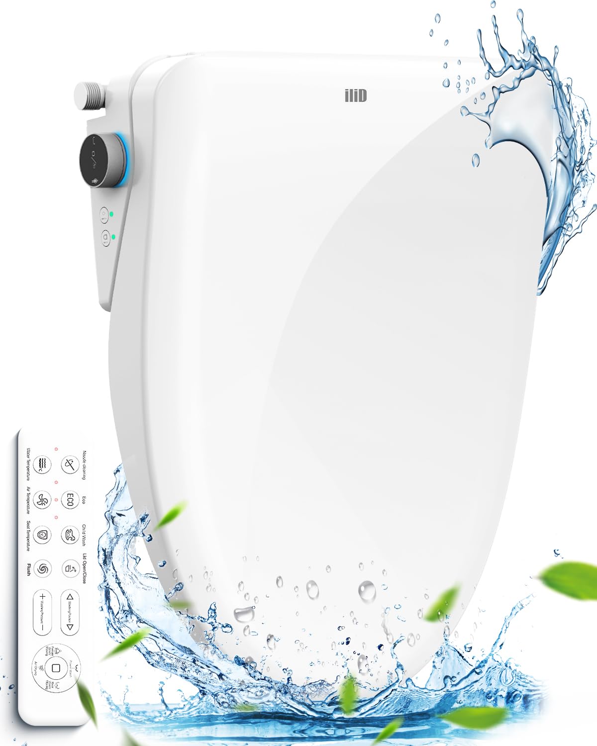 iliD Smart Pro Bidet Toilet Seat, Electric Elongated Ecoseat with Full Function, Auto Open/Close, Auto Flush, Female Wash and Rear Wash, Remote Control, 2 Year Warranty