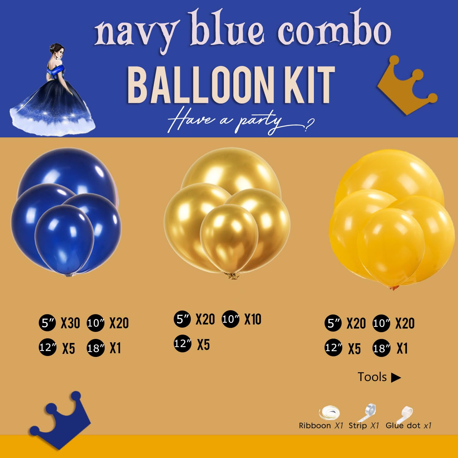 Pearl Navy Blue and Gold Balloon Garland Arch Kit 132Pcs pearl Deep navy and chrome gold lemon yellow balloons for Boy Baby shower prince birthday cartoon Lion theme birthday decorations