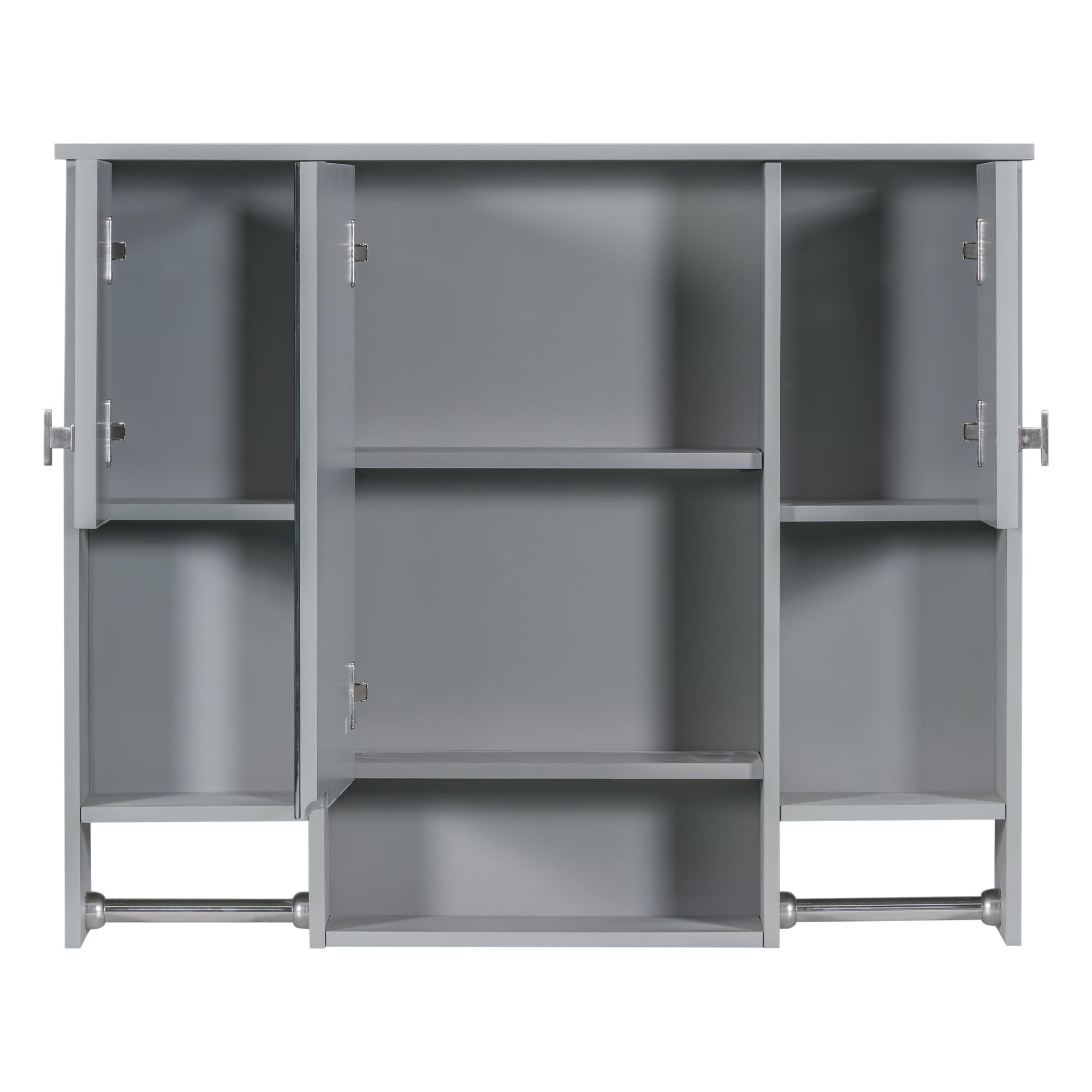 Linique Medicine Cabinet with Mirror, Shelves, 2 Towel Bars, Modern Wall-Mounted Bathroom Storage Cabinet with 3 Doors, Grey