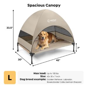 Veehoo Outdoor Dog Bed with Canopy, Cooling Elevated Dog Bed with Removable Shade, Non-Slip Feet, Raised Dog Cot Bed for Large Dogs, Dog Tent Bed for Camping, Beach, Large, Beige Coffee CWC2411